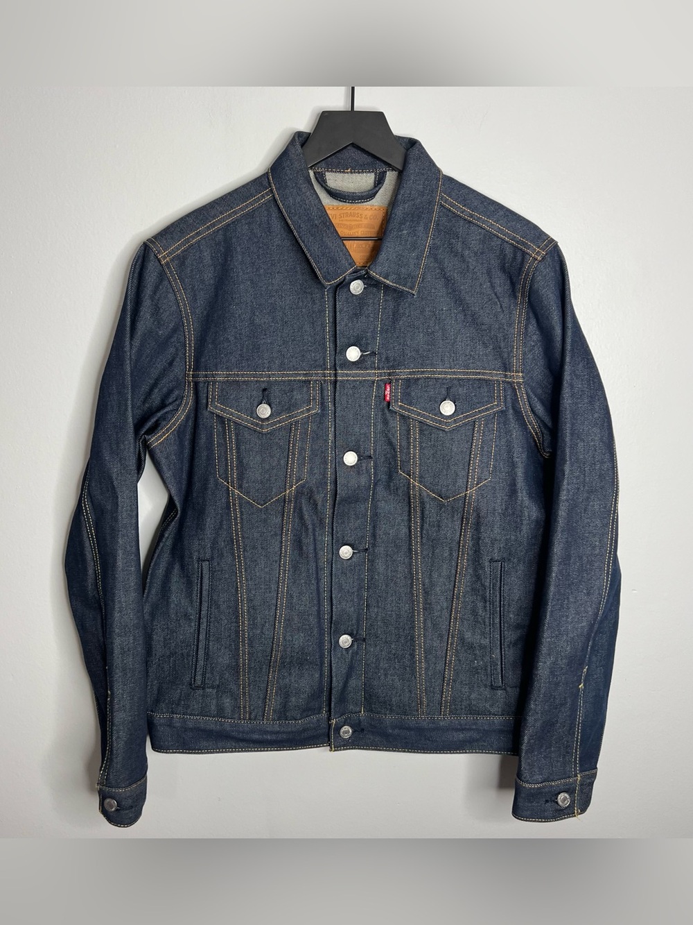 Levi’s Denim Jean Trucker Jacket Mens Medium Blue Shrink To Fit Raw